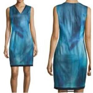 Women’s Eli Tahari Emery Cocktail Dress in Tie-Dye Blue SZ 10